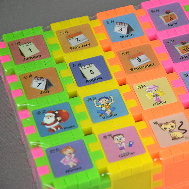 Children's early education puzzle building blocks for literacy, fruit and alphabet puzzles, 68 pieces, English block interlocking toy wholesale