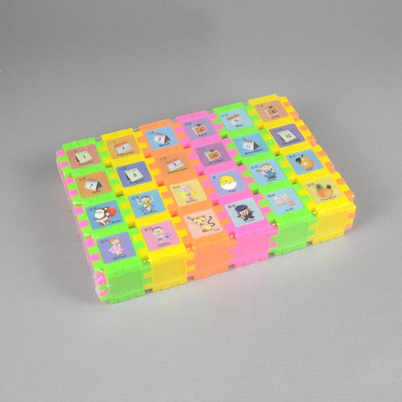 Children's early education puzzle building blocks for literacy, fruit and alphabet puzzles, 68 pieces, English block interlocking toy wholesale