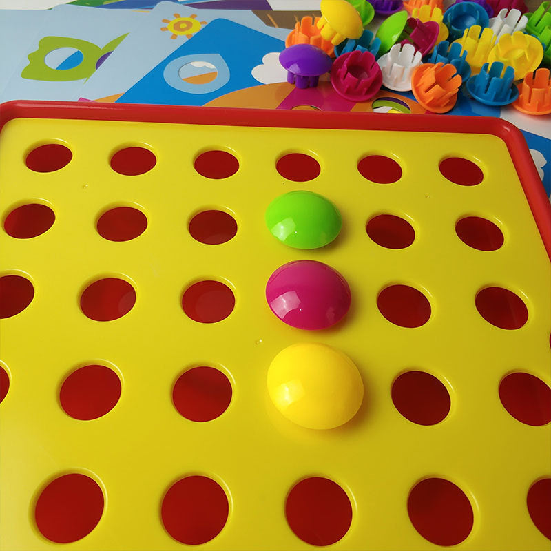 Large particle button puzzle mushroom peg early education children's enlightenment color recognition combination baby toy wholesale