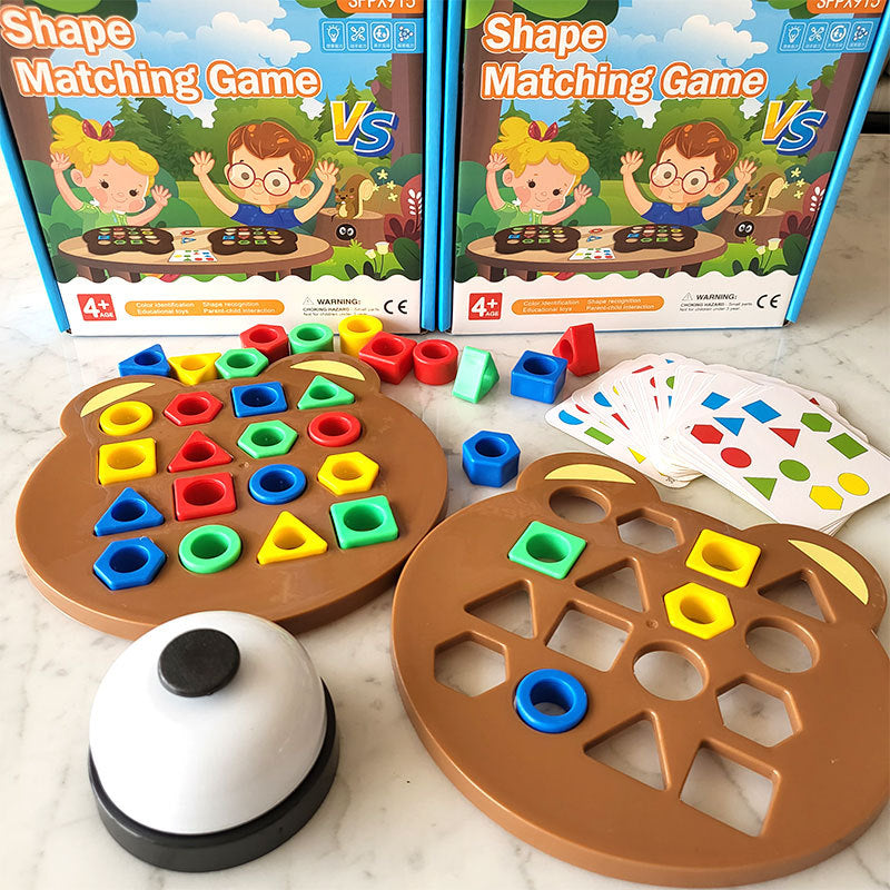 Early childhood education, brain-training, geometric shape matching bear Montessori educational building blocks, parent-child interactive battle, sensory integration board game