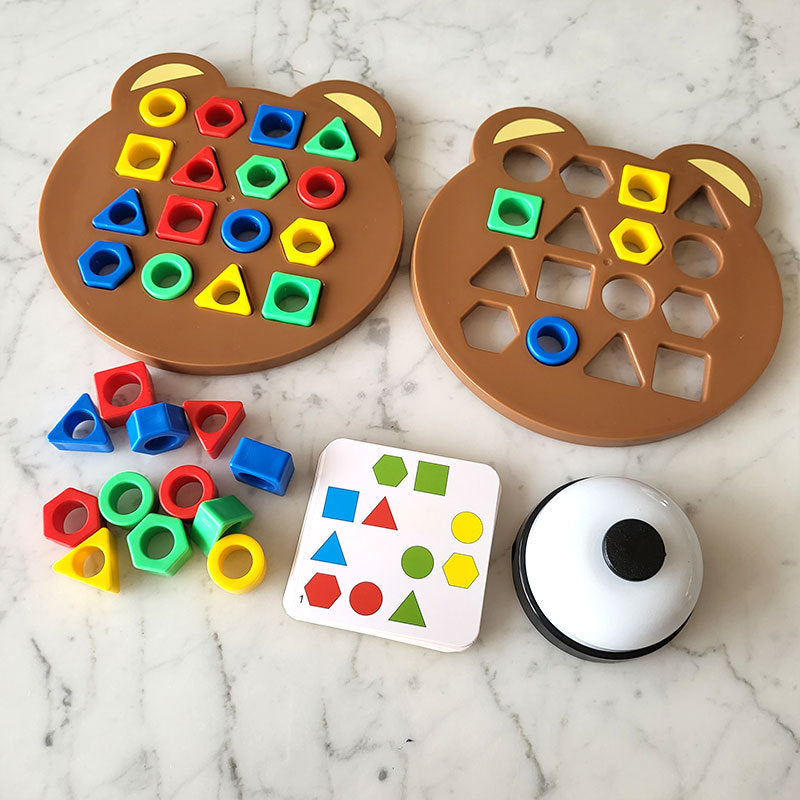 Early childhood education, brain-training, geometric shape matching bear Montessori educational building blocks, parent-child interactive battle, sensory integration board game